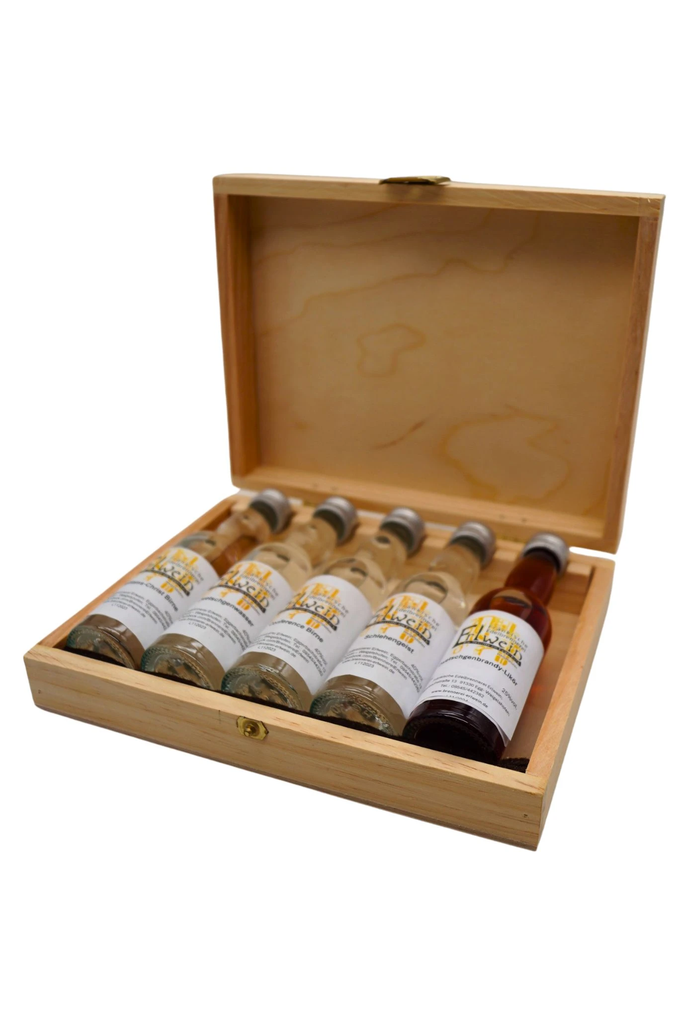 Fränkische Edelbrennerei Erlwein - Weigelshofener Edelbrände 5x40ml In Holzkiste 4 Fränkische Edelbrennerei Erlwein - Weigelshofener Edelbrände 5x40ml In Holzkiste - Image 2