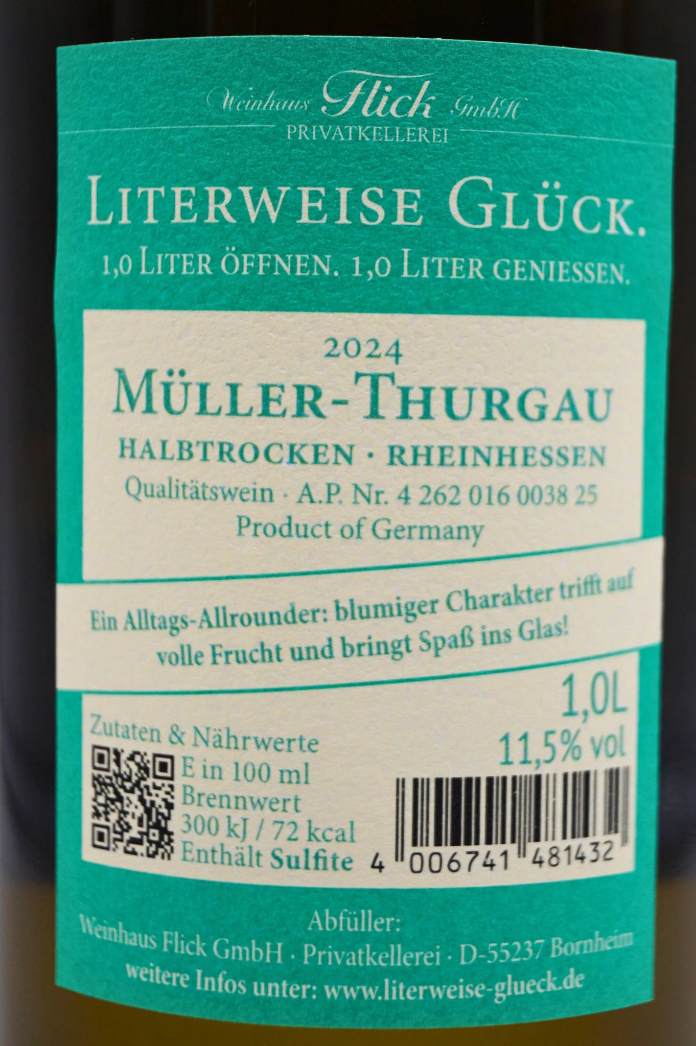 Weinhaus Flick - MÜLLER THRUGAU Halbtrocken Literweise Glück 8 Weinhaus Flick - MÜLLER THRUGAU Halbtrocken Literweise Glück - Image 6