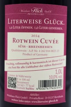 Weinhaus Flick - ROTWEIN CUVÉE Süss Literweise Glück 2024 10 Weinhaus Flick - ROTWEIN CUVÉE Süss Literweise Glück 2024 -Der-Schnapsstodl FlickRotweinCuveeSss3