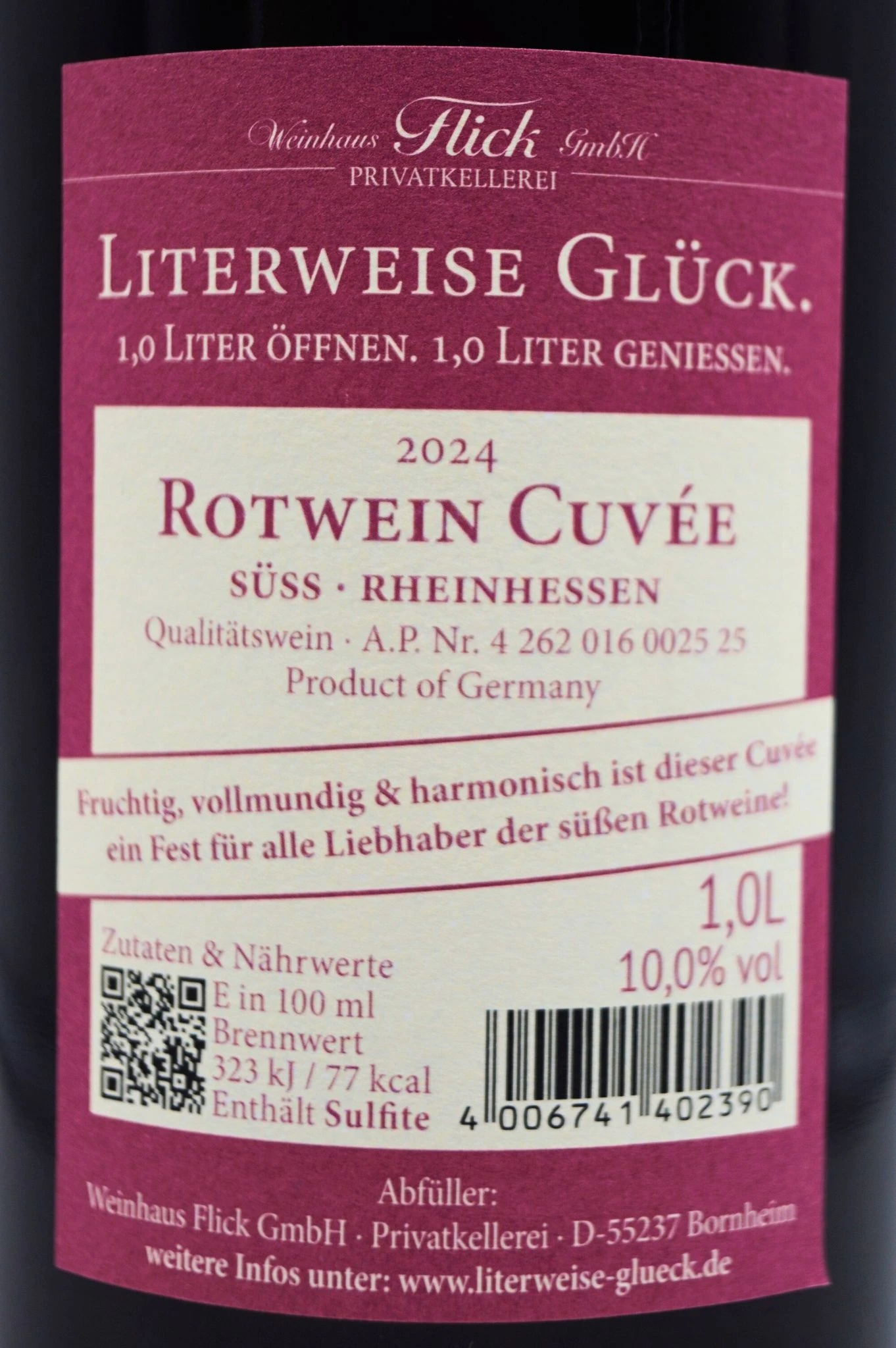 Weinhaus Flick - ROTWEIN CUVÉE Süss Literweise Glück 2024 6 Weinhaus Flick - ROTWEIN CUVÉE Süss Literweise Glück 2024 - Image 4