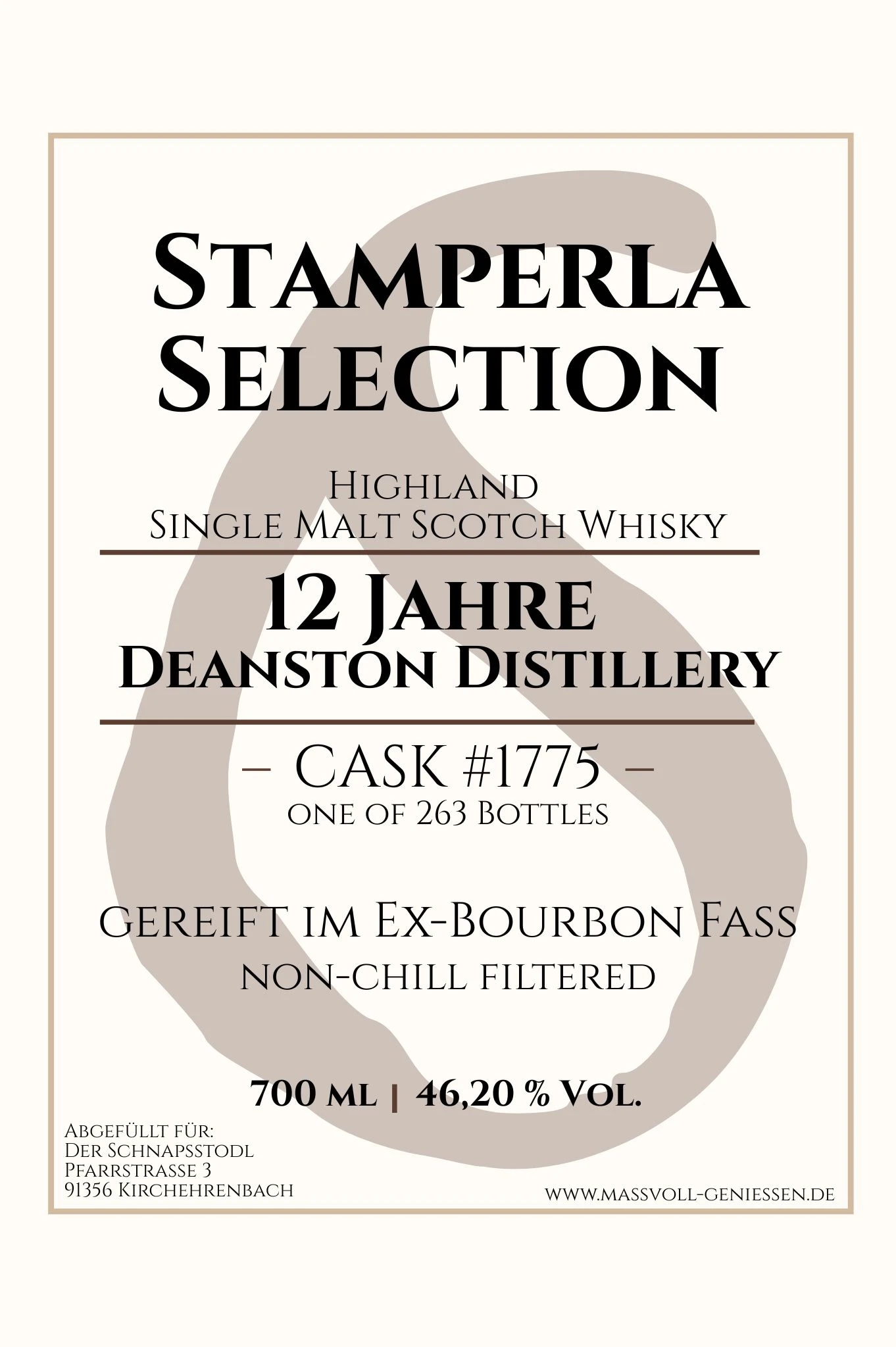 Stamperla - 12 Jahre Deanston Ex-Bourbon Fass Cask #1775 Highland Single Malt Whisky 6 Stamperla - 12 Jahre Deanston Ex-Bourbon Fass Cask #1775 Highland Single Malt Whisky - Image 5