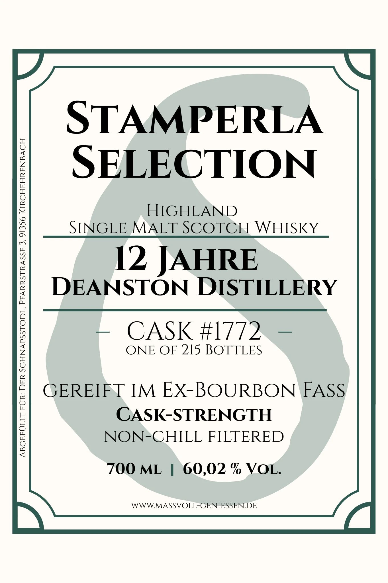 Stamperla - 12 Jahre Deanston Ex-Bourbon Fass Cask #1772 Cask-Strength Highland Single Malt Whisky 6 Stamperla - 12 Jahre Deanston Ex-Bourbon Fass Cask #1772 Cask-Strength Highland Single Malt Whisky - Image 5